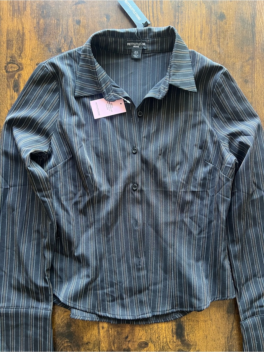 PrettyLittleThing Black Pinstripe Button-Front Shirt